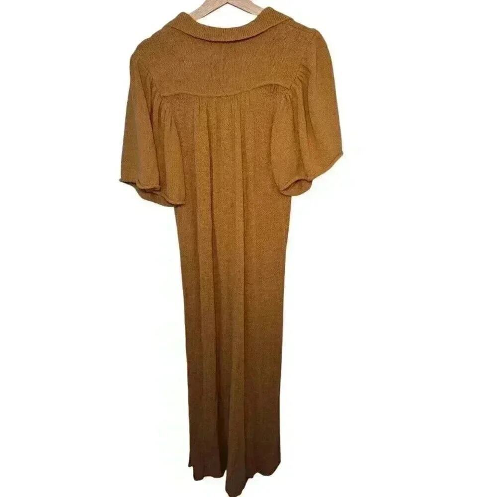 Free People Boho Mustard Knit Maxi Dress Beach Resort Cottagecore M - Picture 5 of 8